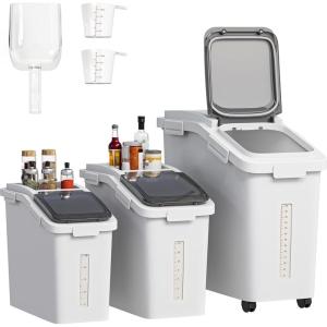 imageYITAHOME 65L117lbs Large Ingredient Storage Bins Commercial 11458 Gal Rice Flour Storage Container Organizer Storage Bin with Measuring Cup Scoop and Wheels for Kitchen White ampamp Black LidWhiteBlack Clear Lid