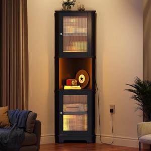 imageYITAHOME 65quot Tall White Bookshelf White Bookcase with Doors and Drawers Tall Bookshelf with MultiColor LED Lights Kitchen Pantry Storage Cabinet for Kitchen Living RoomBlack