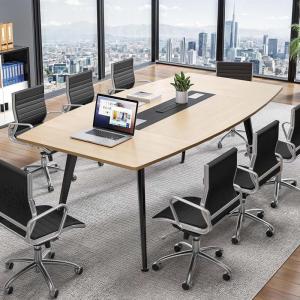 imageYITAHOME 6FT Conference Table with Power Outlets 708 Inches Boat Shaped Meeting Table with Rectangle Grommet Modern Seminar Table for Office Conference Room Boardroom Desk Light Wood Grain65FT