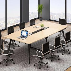 imageYITAHOME 6FT Conference Table with Power Outlets 708 Inches Boat Shaped Meeting Table with Rectangle Grommet Modern Seminar Table for Office Conference Room Boardroom Desk Light Wood Grain8FT