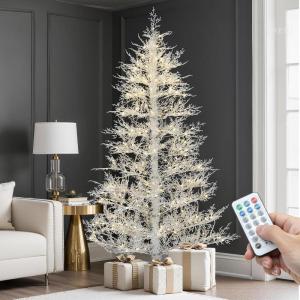 imageYITAHOME 6FT Prelit Slim Fraser Grande Christmas Tree with Remote Control Artificial Hinged Drooping Pencil Prelit Holiday Christmas Tree w 1628 Mixed PE ampamp PVC Tips 300 Lights ampamp 11 Light ModesWhite