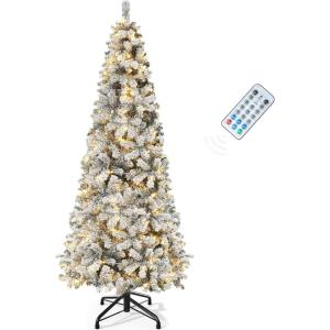 imageYITAHOME 6FT Prelit Slim Fraser Grande Christmas Tree with Remote Control Artificial Hinged Drooping Pencil Prelit Holiday Christmas Tree w 1628 Mixed PE ampamp PVC Tips 300 Lights ampamp 11 Light ModesSnow White