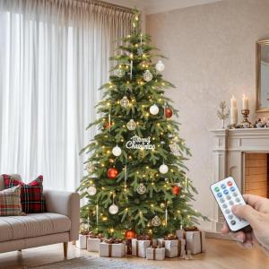 imageYITAHOME 6FT Prelit Slim Fraser Grande Christmas Tree with Remote Control Artificial Hinged Drooping Pencil Prelit Holiday Christmas Tree w 1628 Mixed PE ampamp PVC Tips 300 Lights ampamp 11 Light ModesGreen With Pe Tips