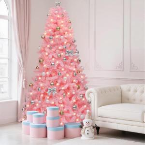 imageYITAHOME 6FT Prelit Slim Fraser Grande Christmas Tree with Remote Control Artificial Hinged Drooping Pencil Prelit Holiday Christmas Tree w 1628 Mixed PE ampamp PVC Tips 300 Lights ampamp 11 Light ModesPink