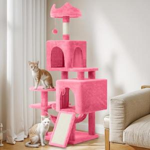 imageYITAHOME 708in Cat Tree Tower for Indoor Cats MultiLevel Cat Furniture with Scratching PostsCat Window Padded Plush PerchCozy BasketLadder for Kittens Pet Play House Light Graypink