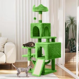 imageYITAHOME 708in Cat Tree Tower for Indoor Cats MultiLevel Cat Furniture with Scratching PostsCat Window Padded Plush PerchCozy BasketLadder for Kittens Pet Play House Light Graygreen