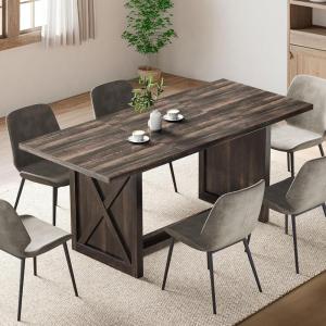 imageYITAHOME 708quot Large Farmhouse Dining Table for 6 to 8 People Rustic Style Wood Dinner Table Rectangular Dining Table for Kitchen Dining Room ampamp Living Room BrownGrey