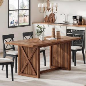 imageYITAHOME 708quot Large Farmhouse Dining Table for 6 to 8 People Rustic Style Wood Dinner Table Rectangular Dining Table for Kitchen Dining Room ampamp Living Room BrownRustic Brown