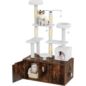 imageYITAHOME 71 Inch Cat Tree with Double Cat Litter Box Enclosure Litter Box Furniture Hidden for 2 Cats Litter Box Furniture with Cat Tower Condo Food Station and Large Platform Brown