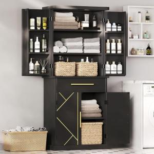 imageYITAHOME 72 Tall Bathroom Cabinet Freestanding Bathroom Storage Cabinets with 4 Doors and Adjustable Shelves and Drawer and 6 Side Shelves Modern Cupboard for Kitchen Pantry Living Room WhiteBlack