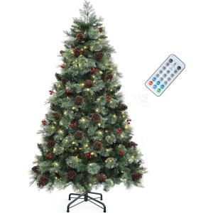 imageYITAHOME 75 FT Prelit Pink Flocked Christmas Tree PreLit Pink Spruce Artificial Christmas Tree with 1346 PVC Flocked Tips and 550 WarmWhite Lights for Home Office DecorationGreen With Predecorated Pine Cone