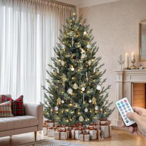 imageYITAHOME 75 FT Prelit Pink Flocked Christmas Tree PreLit Pink Spruce Artificial Christmas Tree with 1346 PVC Flocked Tips and 550 WarmWhite Lights for Home Office DecorationBlue