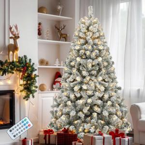 imageYITAHOME 75 FT Prelit Pink Flocked Christmas Tree PreLit Pink Spruce Artificial Christmas Tree with 1346 PVC Flocked Tips and 550 WarmWhite Lights for Home Office DecorationFlocked White