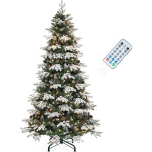 imageYITAHOME 75 FT Prelit Pink Flocked Christmas Tree PreLit Pink Spruce Artificial Christmas Tree with 1346 PVC Flocked Tips and 550 WarmWhite Lights for Home Office DecorationGreen With Partial Flocked