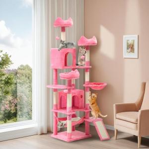 imageYITAHOME 75in Cat Tree Tower for Indoor Cats MultiLevel Cat Furniture with Scratching Posts Cat Caves Padded Perch Cozy Hammock Ladder and Plush Balls for Kittens Pet Play House Dark GrayPink