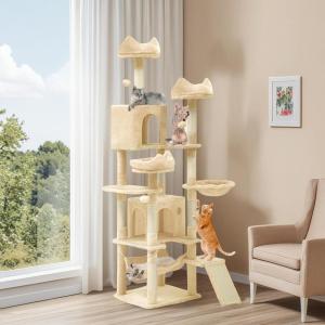 imageYITAHOME 75in Cat Tree Tower for Indoor Cats MultiLevel Cat Furniture with Scratching Posts Cat Caves Padded Perch Cozy Hammock Ladder and Plush Balls for Kittens Pet Play House Dark GrayBeige