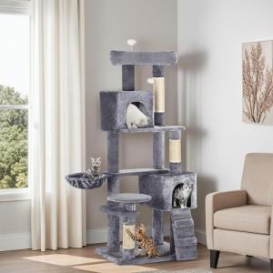 imageYITAHOME 75in Cat Tree Tower for Indoor Cats MultiLevel Cat Furniture with Scratching Posts Cat Caves Padded Perch Cozy Hammock Ladder and Plush Balls for Kittens Pet Play House Dark GrayLight Gray