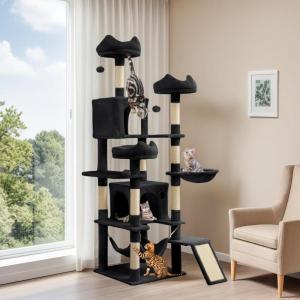 imageYITAHOME 75in Cat Tree Tower for Indoor Cats MultiLevel Cat Furniture with Scratching Posts Cat Caves Padded Perch Cozy Hammock Ladder and Plush Balls for Kittens Pet Play House Dark GrayBlack