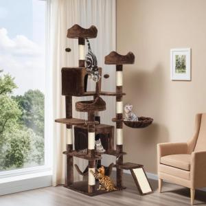 imageYITAHOME 75in Cat Tree Tower for Indoor Cats MultiLevel Cat Furniture with Scratching Posts Cat Caves Padded Perch Cozy Hammock Ladder and Plush Balls for Kittens Pet Play House Dark GrayBrown