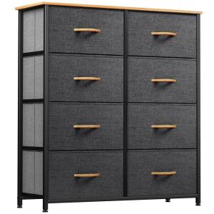 imageYITAHOME 8Drawer Fabric Dresser Furniture Storage Tower Cabinet Organizer for Bedroom Living Room Hallway Closet Sturdy Steel Frame Wooden Top EasytoPull Fabric Bins Rustic BrownDark Grey