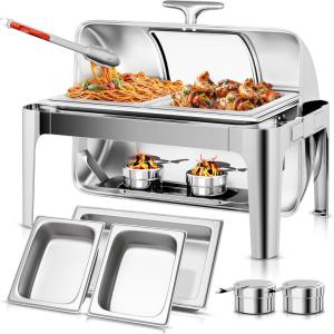 imageYITAHOME 9 Qt Visible Roll Top Chafing Dish Buffet Set Rectangular Stainless Steel Buffet Warmer Chafers for Wedding Parties Banquet Catering Events 1 Full Size ampamp 2 HalfSize9QT Rectangular