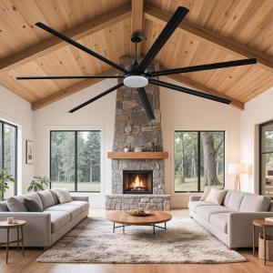 imageYITAHOME 96 Inch Industrial Ceiling Fan with Lights Large Ceiling Fan with 7 Reversible Aluminum Blades 3 Downrods 6Speed Remote Control Home or Commercial Fan for PorchGarageShop BlackBlack