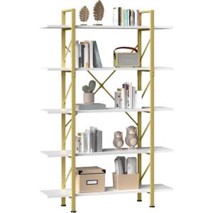 imageYITAHOME Book Shelf5 Tier Bookcase 12quot D x 47quot W x 71quot H Large Industrial Book Shelf Storage Organizer for Living Room BedroomHome Office Free Standing Storage Shelving Unit WhiteGold  White