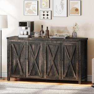 imageYITAHOME Buffet Cabinet with Storage 55 Modern Farmhouse Coffee Bar Cabinet w4 Doors Adjustable Shelf Wood Large Kitchen Storage Cabinet with Barn Doors for Kitchen Living Room GreyBrownDark Rustic Oak