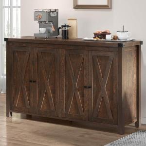 imageYITAHOME Buffet Cabinet with Storage 55 Modern Farmhouse Coffee Bar Cabinet w4 Doors Adjustable Shelf Wood Large Kitchen Storage Cabinet with Barn Doors for Kitchen Living Room GreyBrownBrown
