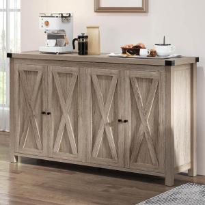 imageYITAHOME Buffet Cabinet with Storage 55 Modern Farmhouse Coffee Bar Cabinet w4 Doors Adjustable Shelf Wood Large Kitchen Storage Cabinet with Barn Doors for Kitchen Living Room GreyBrownGreybrown