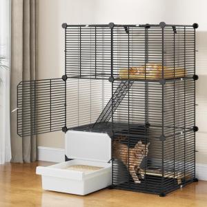 imageYITAHOME Cat Cage Indoor Cat Enclosures DIY Cat Playpen Metal Kennel with Extra Large Hammock for 12 Cats Ferret Chinchilla Rabbit Small Animals280L x 140W x 410H