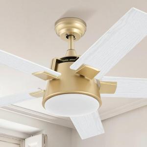 imageYITAHOME Ceiling Fan with Light and Wall Switch Remote 52 Inch Modern Black Fan Quiet Reversible Motor Dimmable LED 3Color Memory Function for Bedroom Living RoomWhite  Gold