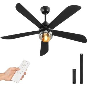 imageYITAHOME Ceiling Fans with Lights Unique Designs for Glass Lampshade and Fan Blades 52 Inch Black Ceiling Fan 6 Speeds Reversible Quiet DC Motor Fan for Living Room Dining Room Bedroom BlackBlack