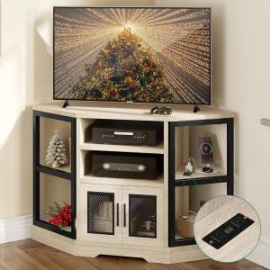 imageYITAHOME Corner TV Stand for 5550 Inch TV Farmhouse TV Stand for Living Room Entertainment Center with Storage ampamp Power Outlet TV Console Cabinet for Living Room Grey Wash ampamp Grey WhiteWhite Oak
