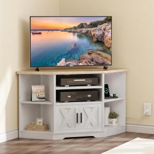 imageYITAHOME Corner TV Stand for 5550 Inch TV Farmhouse TV Stand for Living Room Entertainment Center with Storage ampamp Power Outlet TV Console Cabinet for Living Room Grey Wash ampamp Grey WhiteGrey Wash  Grey White