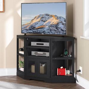 imageYITAHOME Corner TV Stand for 5550 Inch TV Farmhouse TV Stand for Living Room Entertainment Center with Storage ampamp Power Outlet TV Console Cabinet for Living Room Grey Wash ampamp Grey WhiteBlack