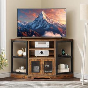 imageYITAHOME Corner TV Stand for 5550 Inch TV Farmhouse TV Stand for Living Room Entertainment Center with Storage ampamp Power Outlet TV Console Cabinet for Living Room Grey Wash ampamp Grey WhiteRetro Brown