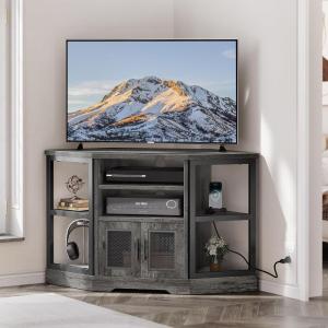 imageYITAHOME Corner TV Stand for 5550 Inch TV Farmhouse TV Stand for Living Room Entertainment Center with Storage ampamp Power Outlet TV Console Cabinet for Living Room Grey Wash ampamp Grey WhiteGrey Oak