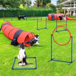 imageYITAHOME Dog Agility Equipments Includes Flirt Pole 3 Flying Discs 2 Agility Tunnel 3 Jumps 6 Weave Poles Pause Box Agility Course Set for Backyard Indoor Outdoor2 Tunnels