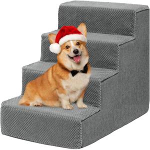 imageYITAHOME Dog Stairs for High Bed and Couch Premium Foam Dog Steps for Small Dogs Older Pets NonSlip Pet Stairs with HighStrength Boards Removable Washable Cover 4 Tiers Grey