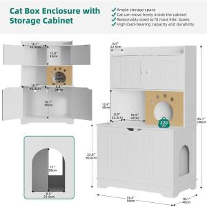 imageYITAHOME Double Cat Litter Box Enclosure with Shelves Tall Two Cat Litter Box Shelf Furniture with 2 Storage Cabinet Wooden Dual Litter Box Shelf with Cat House White 354quot L x 18quot W x 55quot H