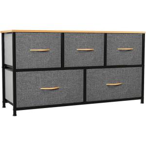 imageYITAHOME Dresser with 5 Drawers  Fabric Storage Tower Organizer Unit for Bedroom Living Room Closets  Sturdy Steel Frame Wooden Top 5 Wider Drawers Cool Grey