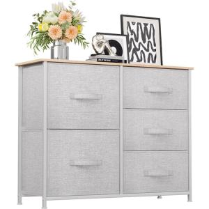 imageYITAHOME Dresser with 5 Drawers  Fabric Storage Tower Organizer Unit for Bedroom Living Room Hallway Closets ampamp Nursery  Sturdy Steel Frame Wooden Top ampamp Easy Pull Fabric Bins