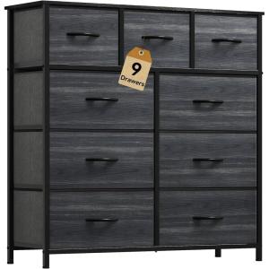 imageYITAHOME Dresser with 9 Drawers  Fabric Storage Tower Organizer Unit for Living Room Hallway Closets  Sturdy Steel Frame Wooden Top ampamp Easy Pull Fabric Bins Charcoal Black Wood Grain