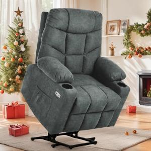 imageYITAHOME Electric Power Lift Recliner Chair for Elderly Fabric Recliner Chair with Massage and Heat Spacious Seat USB Ports Cup Holders Side Pockets Remote Control BrownDark Grey2