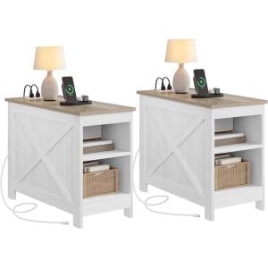 imageYITAHOME End Table with Charging Station Narrow Side Table with Storage Shelf Farmhouse Nightstand with Storage for Small Spaces Living Room Bedroom Grey Wash Set of 2Grey Wash