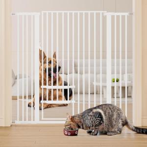 imageYITAHOME Extra Tall 55quot High Metal Dog Gate with Cat Door 295quot 48quot Wide Auto Close Pet Gate Indoor for Stairs Doorways House No Drilling Pressure Mount Sturdy White29543 Wide  551 Tall