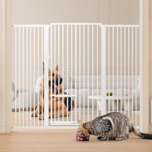 imageYITAHOME Extra Tall 55quot High Metal Dog Gate with Cat Door 295quot 48quot Wide Auto Close Pet Gate Indoor for Stairs Doorways House No Drilling Pressure Mount Sturdy White295 433 Wide  551 Tall