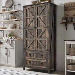 imageYITAHOME Farmhouse Kitchen Pantry Cabinet 645quot Tall Storage Cabinet with 2 Drawers ampamp Adjustable Shelves Ideal for Kitchen Living Room or Entryway Oak BlackRustic Brown