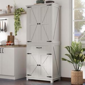 imageYITAHOME Farmhouse Kitchen Pantry Cabinet 645quot Tall Storage Cabinet with 2 Drawers ampamp Adjustable Shelves Ideal for Kitchen Living Room or Entryway Oak BlackWhite Oak
